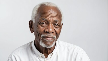 Wall Mural - headshot of elderly african handsome guy model on plain white background studio from Generative AI