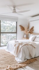 Wall Mural - beachside bedroom with light, breezy decor, offering sweeping ocean vistas and incorporating natural materials for a soothing ambiance.