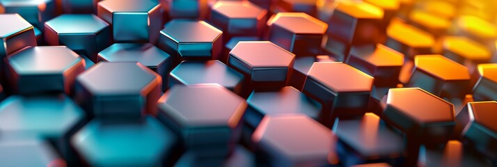 Poster - close up of colorful pattern of hexagonal tiles with a bright light in the background