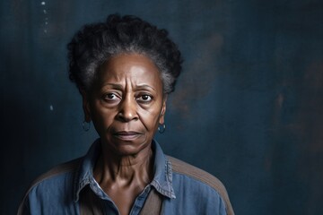 Bronze background sad black American independent powerful Woman. Portrait of older mid-aged person beautiful bad mood expression girl Isolated on Background racism skin color depression anxiety