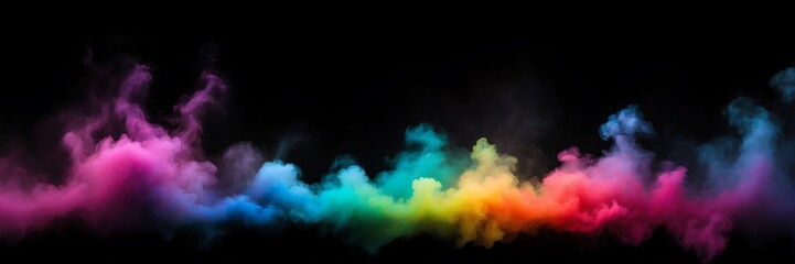 Wall Mural - rainbow colored fog on plain black dark background from Generative AI