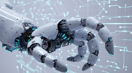 Poster - Industrial robot manipulator. Mechanical hand. 3D robotic arm on white background. Modern industrial technology.
