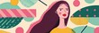 © GFX Art - A flat illustration of a woman with long hair, using simple shapes and pastel colors, with bold lines and no shading or shadows, focusing on her facial expression,