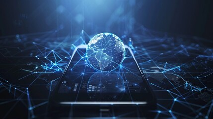 Poster - Communication via wireless satellite networks on phones. Access to the internet via smartphones at cloud services of the entire planet. Holographic interface.