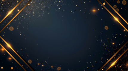 Wall Mural - With golden square frame, glowing particles and bokeh lights on background