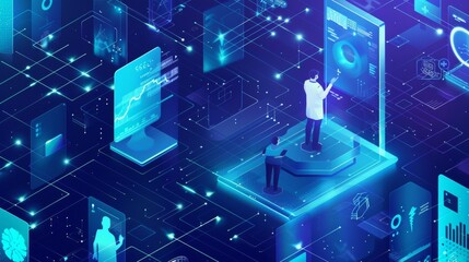 Poster - The use of medicine internet services in internet clinics. A doctor diagnosing a patient online through a digital telemedicine platform. Modern healthcare technology. Medical video consultation. An