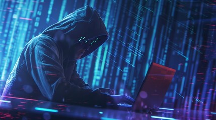 Poster - hackers hacking a laptop, removing the password, stealing banking and personal information. phishing