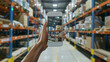 © Brainstorm Solutions - Smart warehouse management system using augmented reality technology to identify package picking and delivery . Future concept of supply chain and logistic business