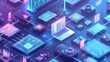 © Антон Сальников - A computer technician illustrates how software is developed isometrically. Website design, apps for smartphones, tablets and laptops. Technology development of software. Computer technology