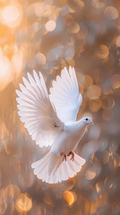 Canvas Print - White dove flying on golden background