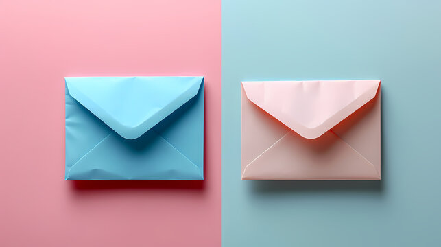 White notification message mail envelopes on pastel background. Creative minimalism layout 