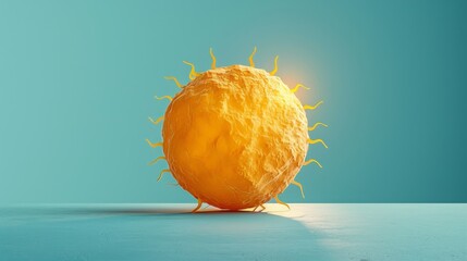 Wall Mural - 3D illustrator of A soft yellow sun against a bright blue background,Simple background