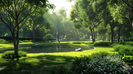 beautiful green park landscape in a sunny day. relaxing wallpaper 