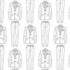 Wall Mural - Men's formal suit, vector line seamless pattern background