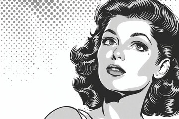 Wall Mural - vintage monochrome half-tone illustration of a glamorous woman