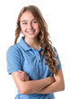 © LorenaPh - Caucasian 18 year old teenage girl wearing job uniform of costume service. Isolated over transparent background