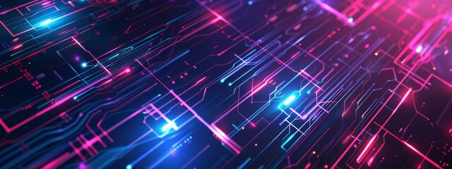 Poster - A sleek, tech background with abstract digital patterns and neon lights.