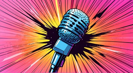 microphone in comic pop art style illustration design