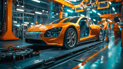 Wall Mural - High-quality image of an EV car's battery pack being removed for maintenance