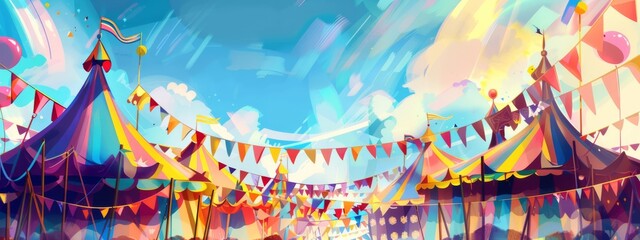 Wall Mural - A vibrant, festival background with colorful tents and banners.