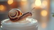 © Aliaksandra - beauty product contamination, a snail moves slowly on a jar of face cream in a blurry, bright bathroom setting