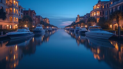 Wall Mural - Inlet - boats - coastal homes - sunset - golden hour - high end neighborhood