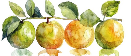 Wall Mural - Indian jujube Fruit in Stunning Watercolor.