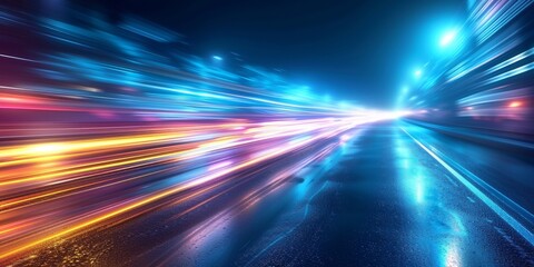 Poster - A dynamic depiction of speed and motion on a futuristic highway, with blurred lights and vibrant colors.
