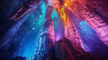 Reed Flute Cave in Guilin, stunning limestone formations, colorful lighting, natural wonder 