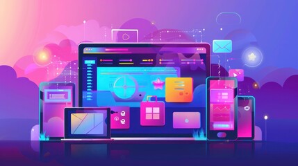 Poster - Development of cross-platform websites and mobile apps for laptops. technology used to write software and mobile application code. programming a graphic interface's responsive layout
