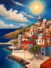Wall Mural - Antigua and Barbuda Cubism Country Landscape Illustration Art	