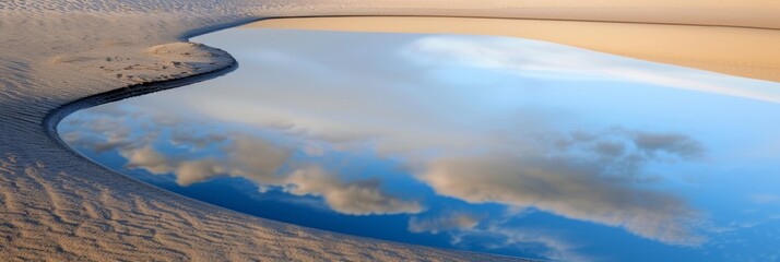 Wall Mural - Tranquil desert scene with a water pool reflecting clouds at sunset showcasing nature's calm.