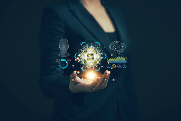 Fototapete - chat with AI. Artificial intelligence. The concept of accessing imagination by feeding commands to Ai to create what is in our mind with futuristic technology through the Internet.