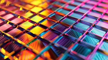 Wall Mural - Vibrant abstract grid pattern with multicolored light reflections