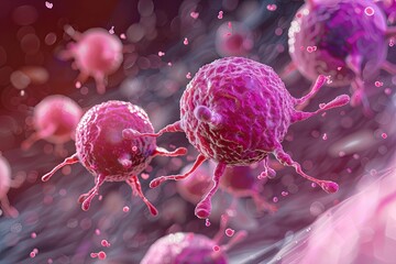 Artistic depiction of tumor necrosis and cytokine interplay in biological system.