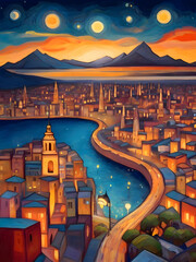 Wall Mural - Argentina Cubism Country Landscape Illustration Art	