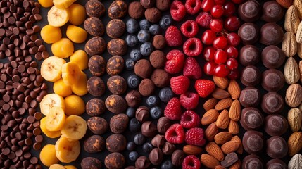 Poster - A variety of chocolate-covered fruits and nuts arranged in a colorful and appealing manner, perfect for healthy indulgence themes