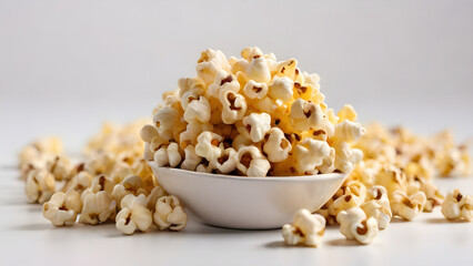 popcorn in a bowl on white background 