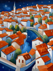 Wall Mural - Austria Cubism Country Landscape Illustration Art	