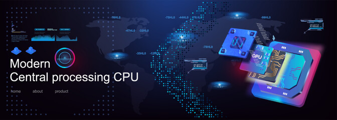 Poster - powerful next generation computer processor. development electronic digital devices. advanced comput