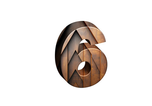3d Wood Numbers, Alphabet Number Six made of wood material, high-resolution image of 3d font, ready to use for graphic design purposes