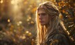 © TheoTheWizard - Ethereal portrait of a young man with long blonde hair adorned in ethnic elven clothes in the forest