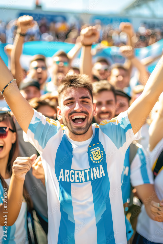 Argentine football soccer fans in a stadium supporting the national ...