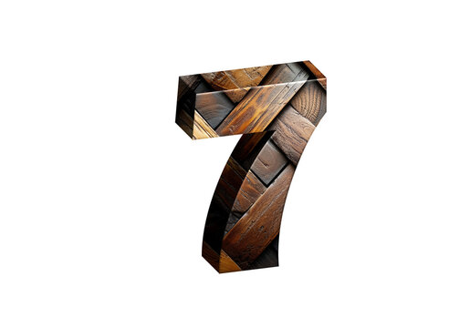3d Wood Numbers, Alphabet Number Seven made of wood material, high-resolution image of 3d font, ready to use for graphic design purposes