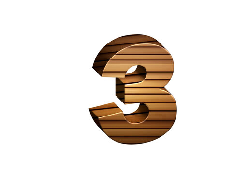 3d Wood Numbers, Alphabet Number Three made of wood material, high-resolution image of 3d font, ready to use for graphic design purposes