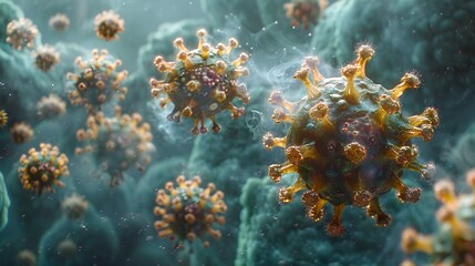 Aufkleber - Closeup View of Microscopic Virus Particles Causing Global Pandemic Outbreak
