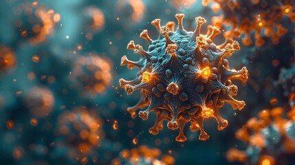 Aufkleber - Detailed 3D Rendering of Virus or Coronavirus Molecular Structure in Vibrant Hues