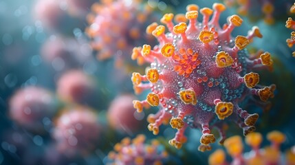 Aufkleber - Detailed Microscopic View of Colorful Coronavirus Molecular Structure in Vibrant Micrograph