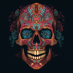 Wall Mural - Skull illustration with floral carving motifs for clothing designs, backgrounds, wallpapers