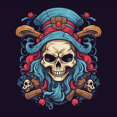 Wall Mural - illustration of a skull resembling a colorful pirate